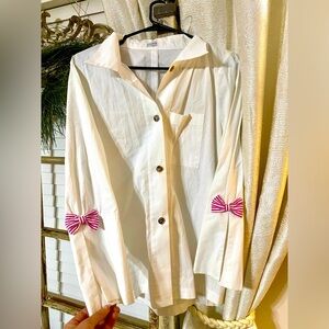 Vitamin button down pink preppy bow sleeve